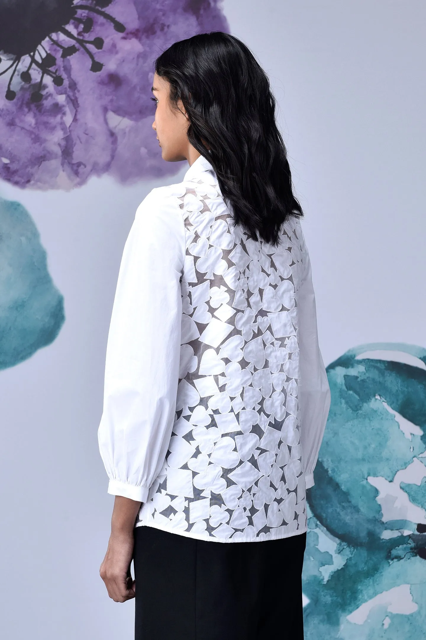 Women Cutout Embroidery Relax Fit Shirt- White