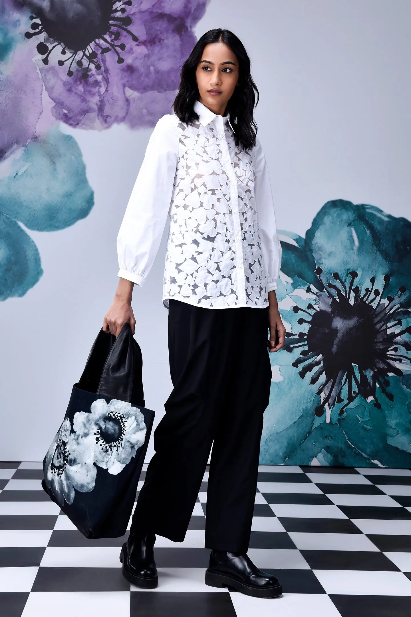 Women Cutout Embroidery Relax Fit Shirt- White
