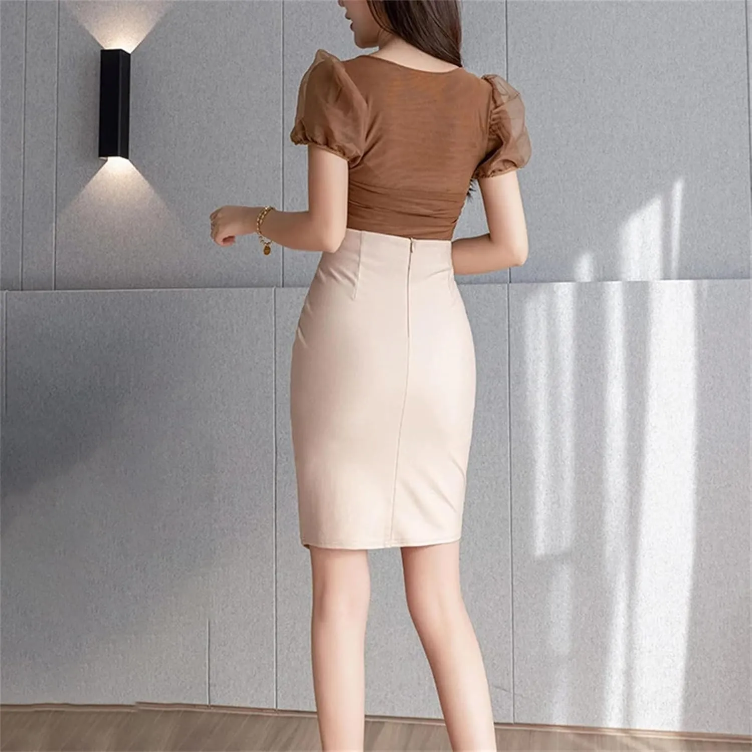 Women's High Waist Pencil Skirt  Slim Fit Elastic Sexy Bodycon Midi Skirt for Office Work Business