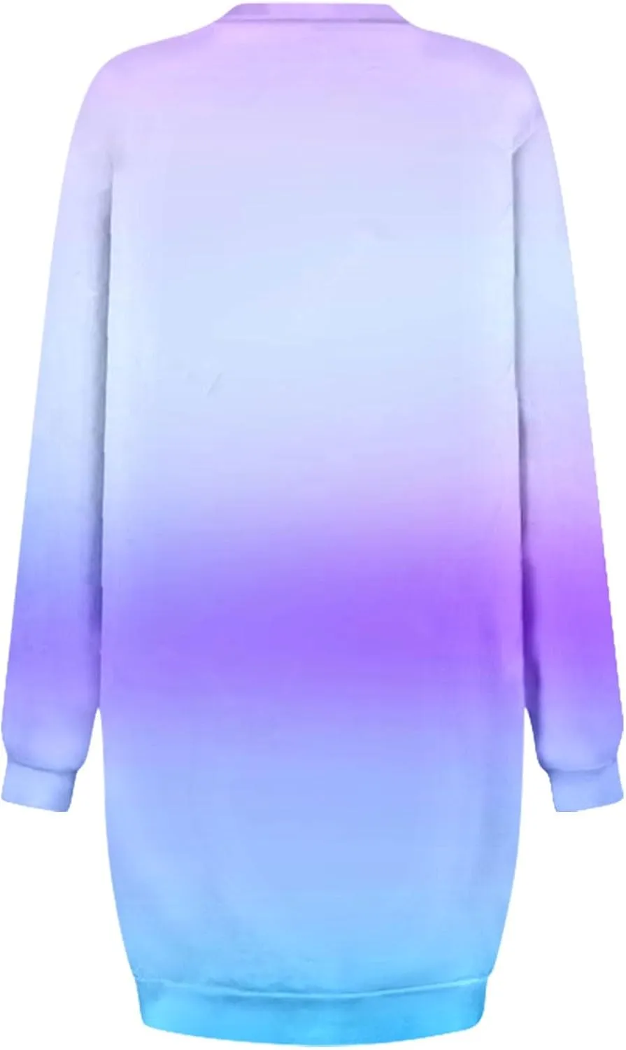 Women's Printed Long Sleeve Dress - Round Neck Casual Loose Fit Midi Dress for Vacation or Everyday Wear