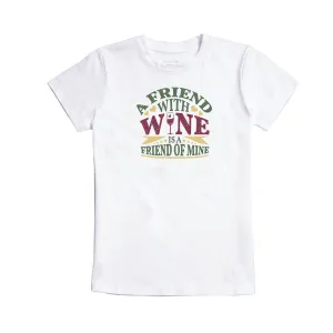 Womens White Tee - Fun Friend with Wine Top