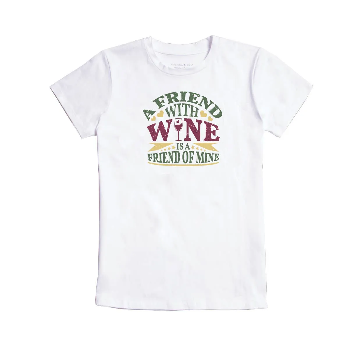 Womens White Tee - Fun Friend with Wine Top