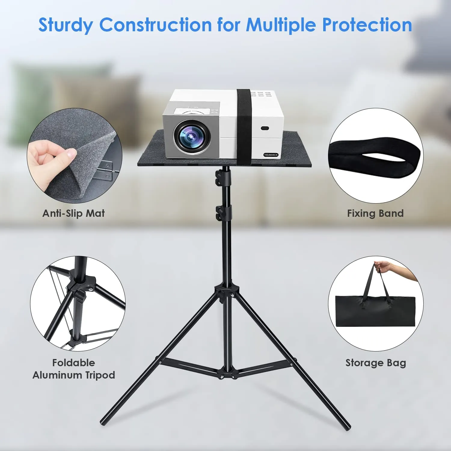 YOWHICK Projector Tripod Stand for 23" to 61", Foldable Laptop Tripod, Multifunctional DJ Racks/Projector Stand